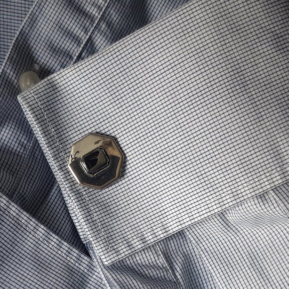 MEXX French Cuff SZ M Semi Slim Fit Men's Blue & White Check Button Up Shirt - Picture 3 of 15